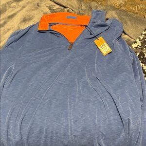 Johnston & Murphy Blue Zip Up Sweater with Orange Collar